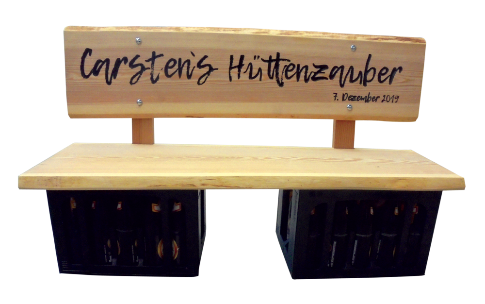 Bierkasten-Holzbank mit individuellem Namenszug