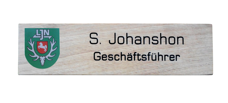 Namensschild, Holzschild aus Eiche mit UV-Direktdruck
