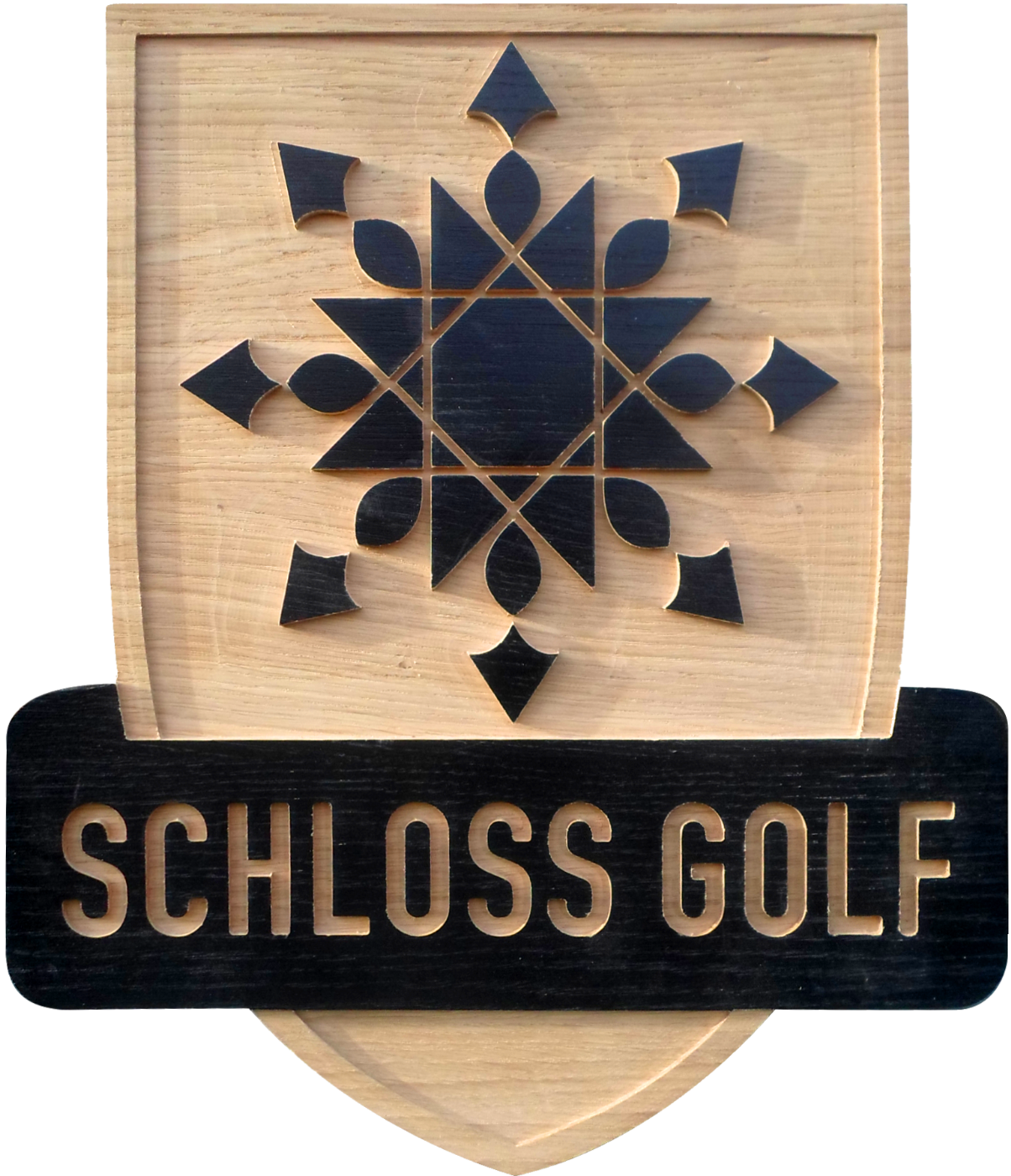 Holzschild in Wappenform aus Eiche, beidseitig bearbeitet